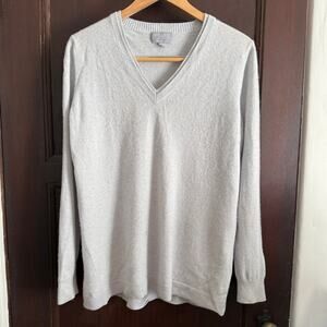 PURE Collection | Light Gray V Neck 100% Cashmere Sweater | Size 14